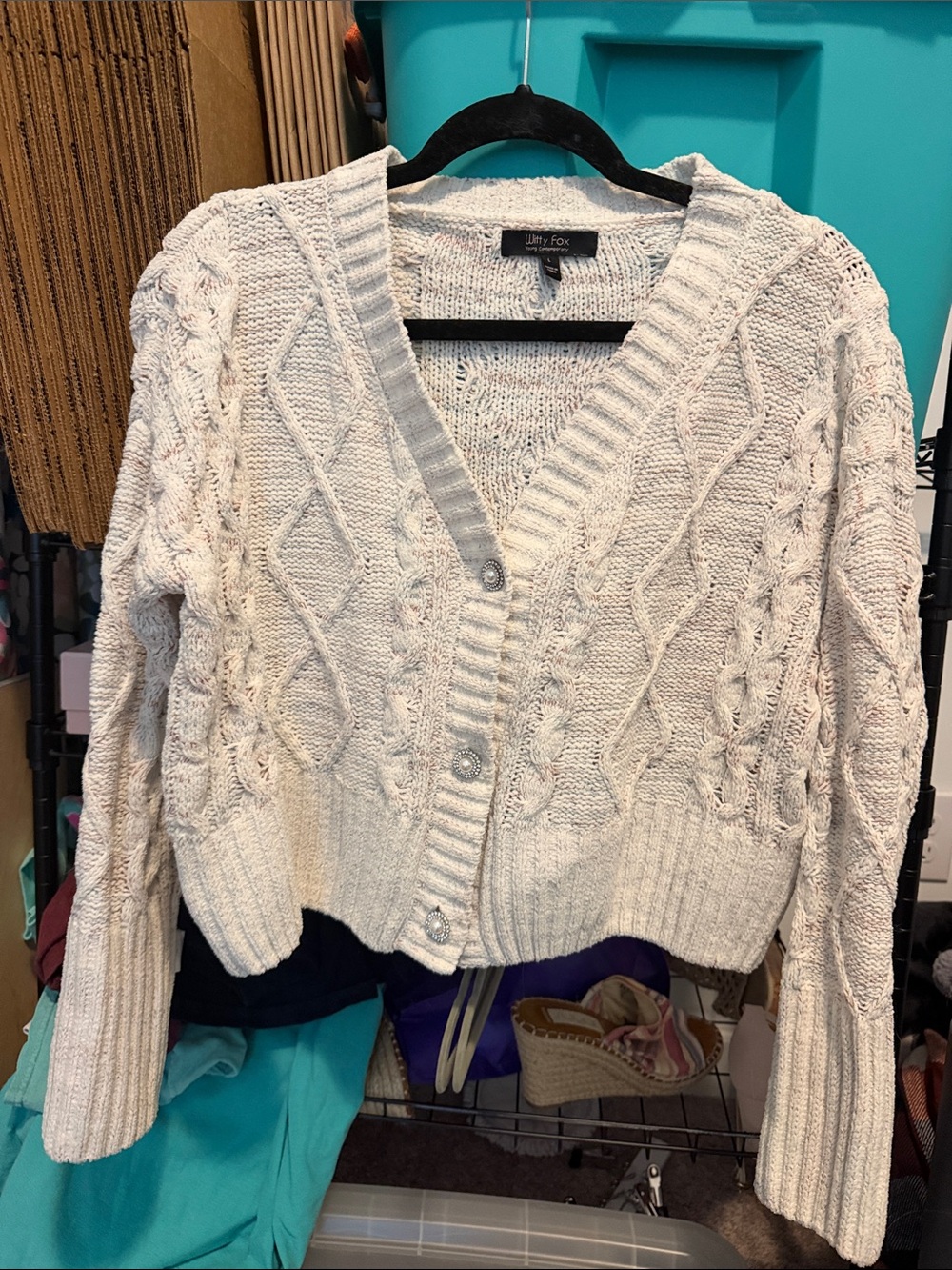 Witty Fox Cream Cable-Knit Button Cardigan